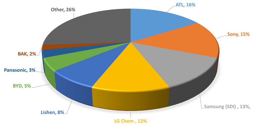 Figure 1. Market Share for Leading Lithium Polymer Manufacturers